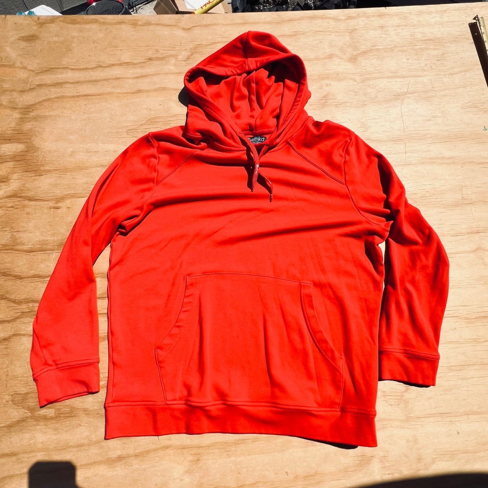 Ethika Mens Red Pullover Hoodie Raglan Sleeve Sweatshirt Kangaroo Pocket L